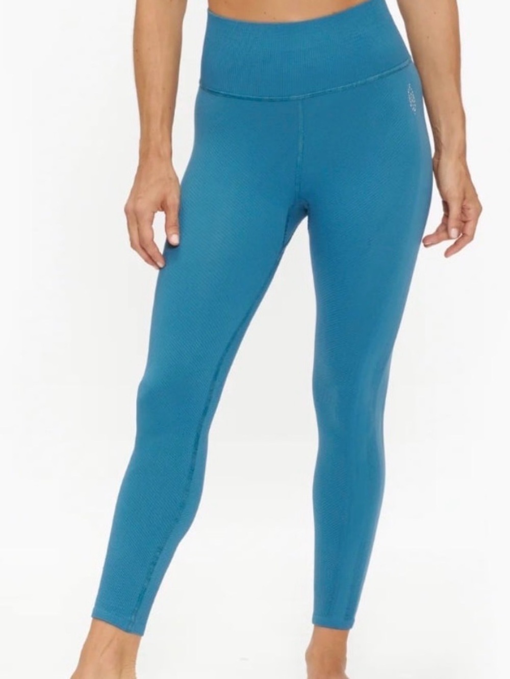 Free People Movement Good Karma Leggings Teal Blue High Rise Ribbed Size M